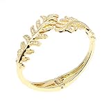 Sparkly Rhinestone Leaf Hinge Bangle Bridal Wedding Statement Bracelet Crystal Adjustable Cuff Bracelets 14k Gold Plated Women Lover Gifts