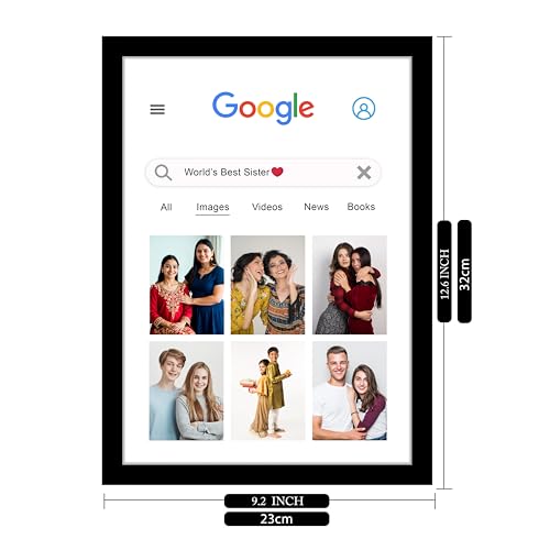 Image of Wood Customized Sister Google Page Wall Mount Rectangular Photo Frame With 6 Photo Upload Collage Photo Print, Gift For Mother, Dad, Sister, Brother, Rakhi, (A4),Black