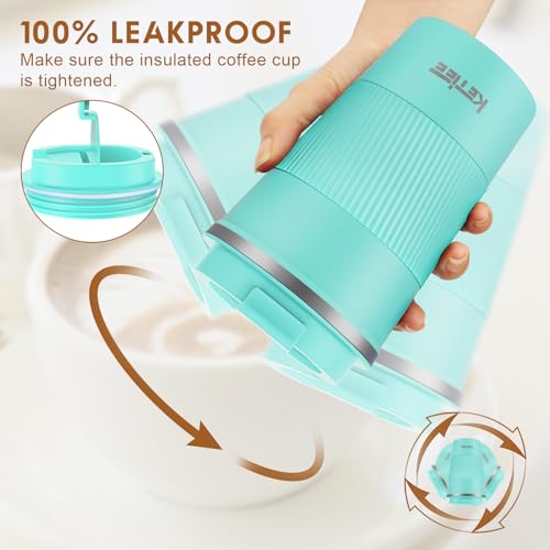 KETIEE Travel Mug Coffee Cup Stainless Steel 380ml T-Blue, A06 Turquoise 380ml, 380 ml - Image 4