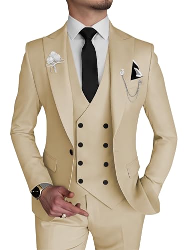 Wangyue Men's 3 Piece Slim Fit Suits Double Breasted Suit Men Formal Suit for Wedding Prom Dinner Party