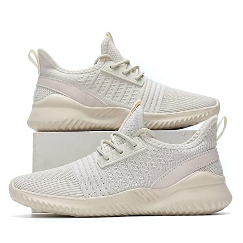 Womens Walking Running Shoes Lightweight Breathable Slip on Fashion Casual Sneakers Mesh Work Trainers Zapatos de Mujer Beige