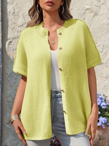 Image of Saodimallsu Womens Short Sleeve Cardigan Sweaters Button Down Lightweight Knit Cardigans