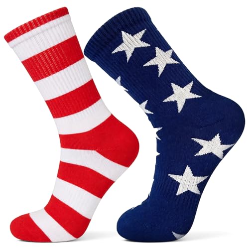 Gullora American USA Flag Socks for Men Women, Patriotic Red White & Blue Stars and Stripes Crew Socks, Fun Accessories for Outfits, Birthday Team Gifts for Adults, Vietnam Veterans, Friends