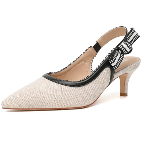 Image of RIBONGZ Sexy Slingback Pumps Elegant Dressy Heels for Women Closed Toe Pointy High Heels Wedding Bride Prom Party Evening Shoes
