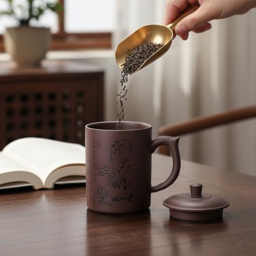 Taza de té de barro púrpura con tapa 16 oz estilo yixing miniatura 6