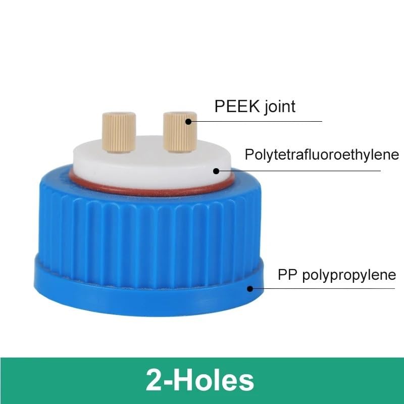 Mobile Phase Solvent Bottle Cap GL45 with PEEK Connector HPLC Solvent Bottle Cap Mobile Phase bottle1/2/3/4-holes(2-Holes)