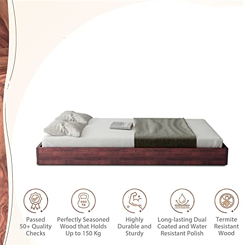 Image of CRAFT D ARTS Sheesham Wood Low Height Single Size Bed Without Storage | Wooden Single Bed | Space Saving Low Floor /Lying /Rise /Level /Profile Cot Bed for Bedroom | Bryan, Dark Brown