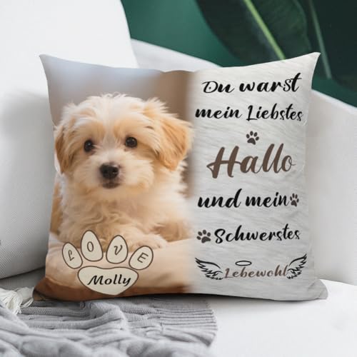 AnJeey Personalisiertes Hunde-Kissen mit Foto | Doppelseitiger Druck | Gedenkgeschenk für verstorbene Haustiere | Trostgeschenk bei Tierverlust