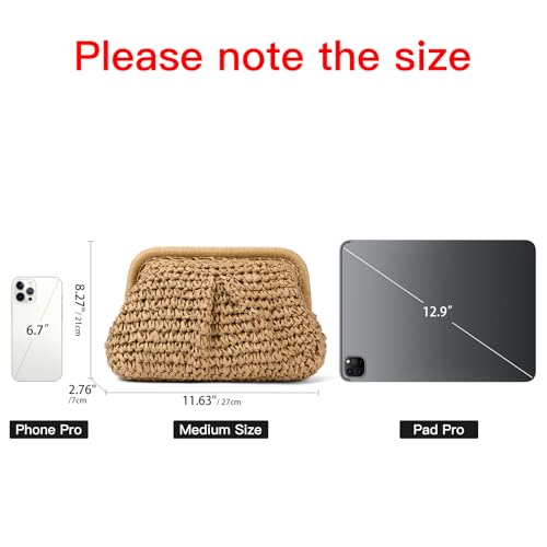 Image of RNIEGA Straw Clutch Purses for Women Cloud Dumpling Pouch Straw crossbody Handbag Summer Beach Woven Shoulder Bags