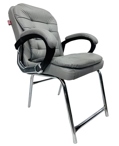 Image of Stainless Steel Special Director Principal Manager Office Visitor Study Chair with Arm Rest with Double Pipe Frame and Cushioned Seat Back (4, Grey, H Frame)