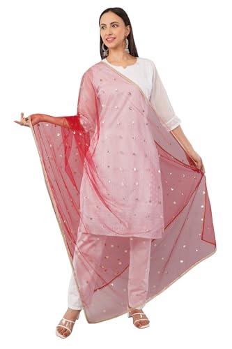 Image of Net Butti Dupatta for Women | Golden Lace Border Chunni | Butti Work Odhani | Wedding & Bridal Styling | Lightweight Drape | Kurti & Salwar Suit