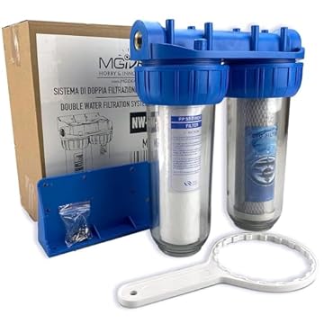KIT FILTRO ACQUA DUE STADI CARTUCCIA FILTRAZIONE NW-BR10B3 1/2'' - 3/4" - 1" ATTACCO (1'' 32,89mm, Traditional)