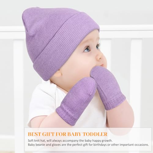 Image of Baby Beanie Hat Gloves Set, Kids Winter Warm Knit Hat with glvoes,Toddler Soft Beanie for Little Boys Little Girls Children