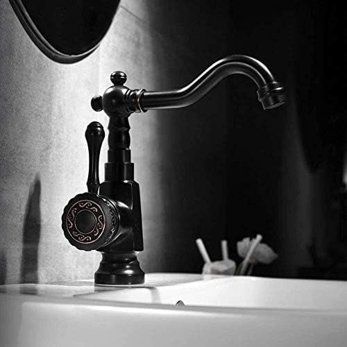 Robinet de salle de bain en laiton grue rétro avec mitigeur d'eau rotatif noir antique