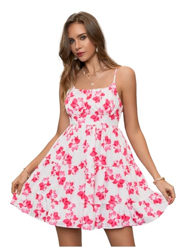 Image of Floerns Women's Swiss Dots Sleeveless Ruched Bust Ruffle Hem Cami Short Dress