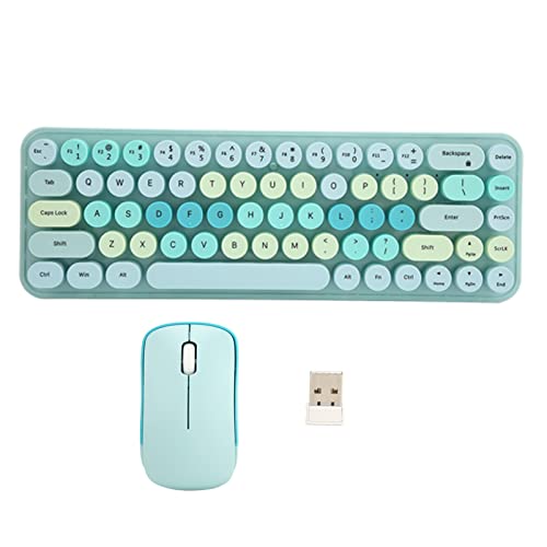 Xiuganpo Combo de Teclado Colorido y Ratón Silencioso Inalámbrico, Receptor USB 2.4G, Teclado y Ratón para Juegos de Bajo Consumo de 68 Teclas, Sensibilidad Regulable (Color Mezclado Azul)