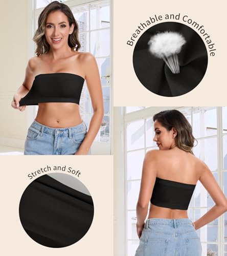 Image of Strapless Bras for Women Tube Tops for Women Bandeau Bra Crop Top Smooth Non-Padded