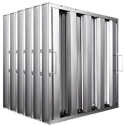Stainless Steel Hood Filter 19.5W x 19.5H Inch, 4 Grooves Commercial Kitchen Restaurant Range Hood Filters, Set of 6 Grease Filter for Grease Rated Commercial Kitchen Exhaust Hoods