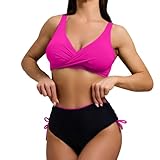 Generisch 2026 Costume da bagno da donna alla moda in due pezzi top bikini con pantaloni alti per la spiaggia, Colore: rosso, XL