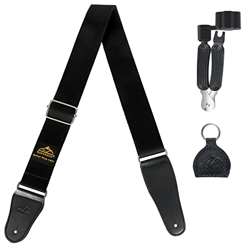 Eastrock Guitar Strap, 3-In-1 Guitar Winder, Pick Bag, Acoustic Guitar Strap, Electric Guitar Strap, Adjustable Guitar Strap, Suitable For Bass, Electric Guitar And Acoustic Guitar (Black) #TOP23