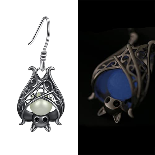 Cute Bat Earrings Sterling Silver Glowing in The Dark Animal Dangle Earring Little Witchy Vampire Halloween Jewelry Gift for Women3