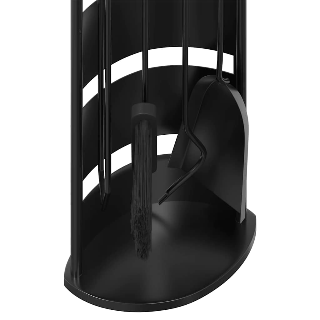5-teiliges Kaminbesteck Set aus Stahl, Kamingarnitur mit Ständer, Schürhaken Zange Besen Schaufel, schwarz, 23 x 15 x 66 cm