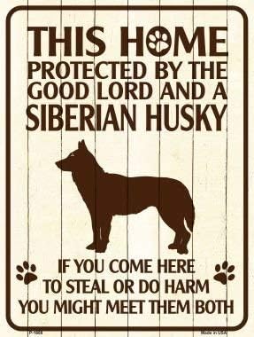 Amazon Smart Blonde ビンテージ風 英語版 おしゃれな 猛犬注意の看板 プレート 犬がいます 屋外ok 錆びないアルミ製 レギュラー 23x30 5cm シベリアンハスキー P 16 店舗 販促用品 文房具 オフィス用品