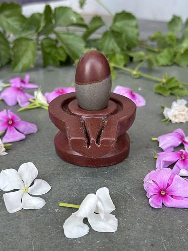 Image of Shivam VASTU AKAL 1.5 inch Original Narmadeshwar Narmada Shivling with 3 inch Narmada Stone Yoni Base Jaladhari (Mahamratunjay Shivling, Brown Damru Jaladhari)