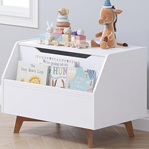 UTEX Kids Toy Box, Wooden Toy Chest, Kids Storage Organizer Bench with Front Book Storage Area for Boys and Girls, Children’s Furniture, White