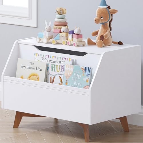 UTEX Kids Toy Box, Wooden Toy Chest, Kids Storage Organizer Bench with Front Book Storage Area for Boys and Girls, Children’s Furniture, White