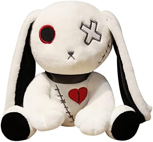 ELAINREN Crazy Rabbit Plush Black Bunny Toy Halloween Dreadful Bunny Stuffed Easter Rabbit Animal Pillow Soft Pink Rabbit Huggable Lovely Bunny Plushie Dolls Gifts,11.8''(Suitable for Age 14+)