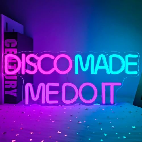 Image of Disco Made Me Do It Neon Sign Disco Led Neon Sign for Wall Decor Dimmable Neon Light Sign for Disco Party Light Up Sign for Music Bar Club Bedroom Disco Decor Disco Lover Disco Fever Party