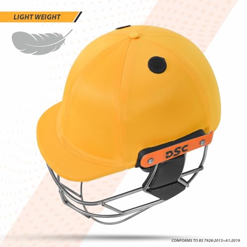 Image of DSC Empra Titanium BSI Approved Professional Cricket Helmet | BS7928 Certified Pro-Standard Hard Ball Helmet with Ultra-Light Titanium Grill & Advanced Shock Absorption | Color: Yellow | Size: M