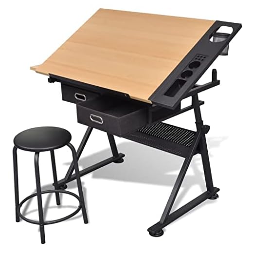 vidaXL Mesa con Tablero Inclinable y Taburete Mueble Oficina Escritorio Dibujo