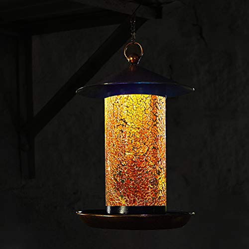 XDW-GIFTS Solar Bird-Feeder for Outside Hanging Outdoor - Solar Powered Garden Light Lantern Birdhouse Wild Hanging Birdfeeder Waterproof Unique Mosaic Copper Bird Feeder for Outdoors - Thumbnail 4