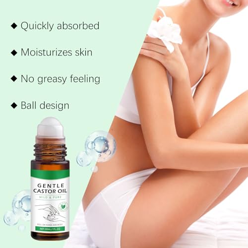 RizinusöL Bio 30ml, Roller Ball Rizinusöl Kaltgepresst Bio, NatüRlich Rizinus öl für SchließT Feuchtigkeit, Organic Castor Oil für Körper, Haare, Nägel, Wimpern, Augenbrauen, Vegan (1P, 30ML)