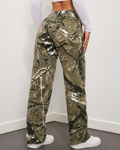 Women Camouflage Cargo Pants Low Waist Baggy Straight Wide Leg Trousers Jeans Slim Fit Pocket Sweatpants2