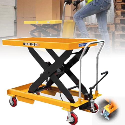 Lève-table hydraulique portable – Table de travail réglable à double ciseaux (hauteur de 0,72 à 1,5 m), capacité de charge de 150 à 1000 kg, roulettes arrière verrouillables pour plus de stabilité