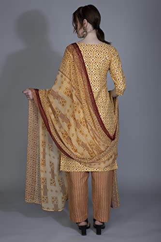 Image of DHRUVI TRENDZ Cotton Kurta Set With Dupatta For Women | Kurta Set For Women | Festive Kurta Set For Women | Regular Fit Kurta