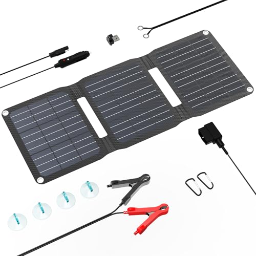 Flexsolar Solar Battery Trickle Charger 15W Solar Panel for Car Battery Waterproof IP67 Portable Battery Charger with SAE USB DC Connection Cable for Car Automotive Motorcycle Trailer etc