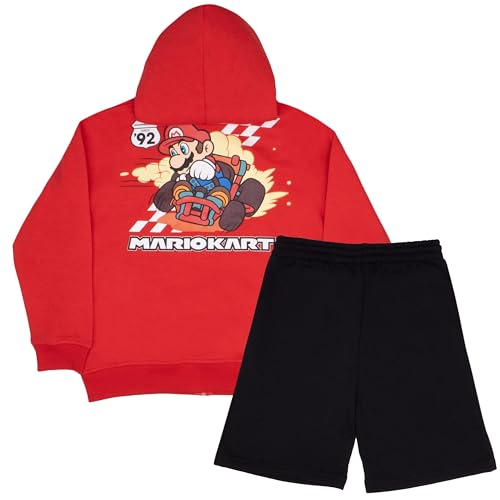 Image of Nintendo Super Mario, Bowser, Mario Kart Boys Zip-Up Hoodie and Shorts 2-Piece Set - Graphic Sweatshirt and Shorts for Kids
