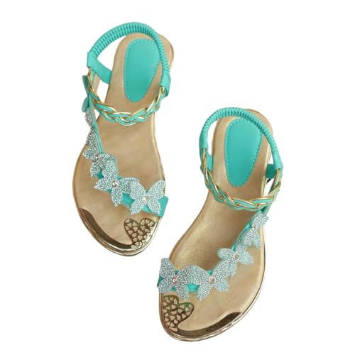 Flat Sandals for Woman Butterfly Rhinestone Fish Mouth Sandals with Elastic Band Beach Sandal 1 Pair
