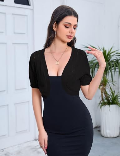 BeautyNee Women's Cardigan Sweaters Short Sleeve Shrug Knit Sweater Casual Open Cropped Cardigan2