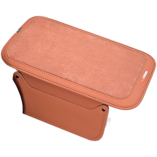Reposabrazos de cuero para consola central de coche con base antideslizante y compartimento de almacenamiento para organización de objetos pequeños (naranja)