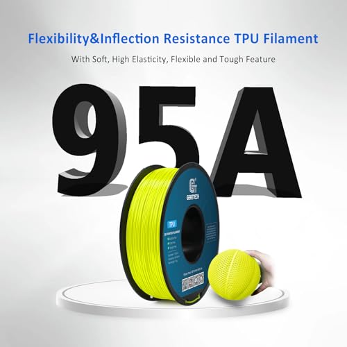Image of Geeetech TPU Filament 1.75mm, Shore 95A Flexible 3D Printer Filament with High Elasticity, 1KG (2.2lbs) Spool, Dimensional Accuracy ±0.03mm, Fits Most FDM Printers (Yellow)