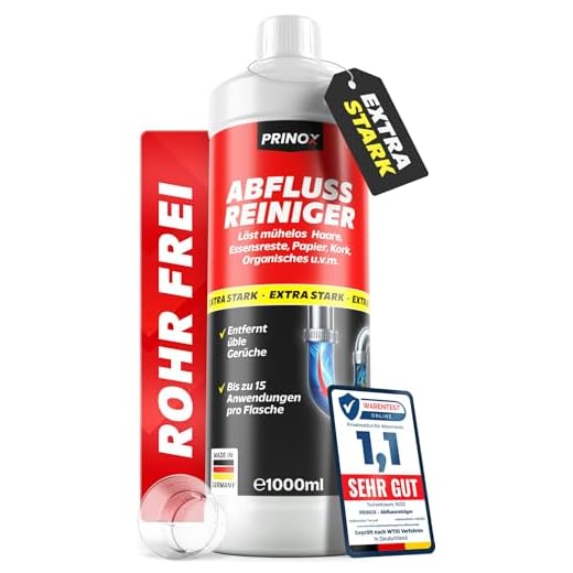 PRINOX® 1000ml Abflussreiniger EXTREM STARK - 15 Anwendungen je Flasche Rohrreiniger - Entfernt Haare, Essensreste, organisches - Biologisch abbaubar, Hitzefrei, Materialschonend - Hergestellt in DE