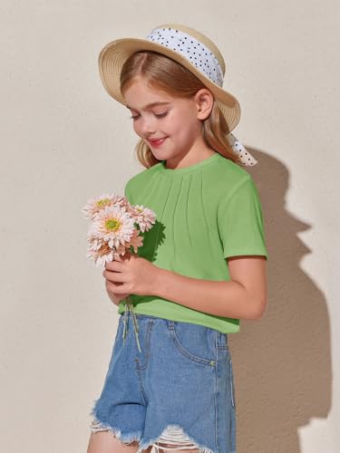 Image of Haloumoning Girls Pleated T Shirts Kids Summer Short Sleeve Fashion Tops Tees 5-14 Years