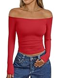 Material: This long sleeve shirts is made of 88% polyester,12% spandex light weight, super soft and high-stretch fabric, no see through, buttery soft, super flattering, perfect for daily wear. Features: Off the shoulder going out tops, sexy cute slim...