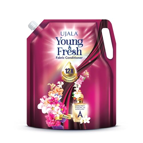 Image of UJALA Young & Fresh Fabric Conditioner - 2L Pouch [ Aura ] | After Wash Fabric Conditioner with Long-Lasting Fragrance | Powered with French Perfume | Suitable for Bucket Wash and Machine Wash,Liquid