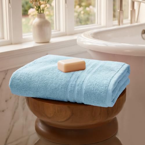 Image of MYTRIDENT Bath Towel | Comfort Living | Quick Drying | Travel Friendly | for Men /Women | 1 Piece Large Size | 100% Cotton 400 GSM | 70 x 140 cms - Cool Blue